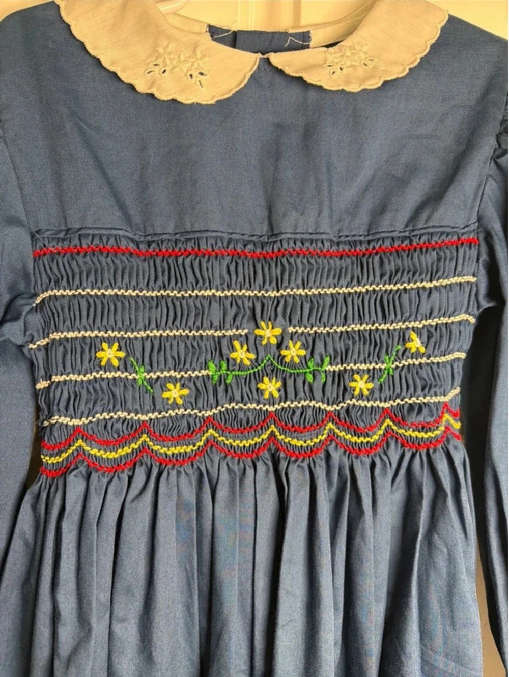 Polly Flinders Navy Smocked Vintage Dress 7